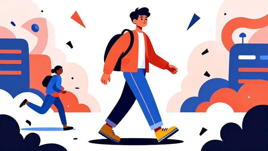 Illustration%20of%20a character confidently walking through a chaotic scene, casual style, vibrant colors