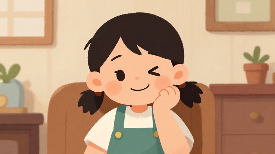 Illustration%20of%20a character smiling skeptically with a tilted head, cozy indoor setting, warm colors, illustrated style