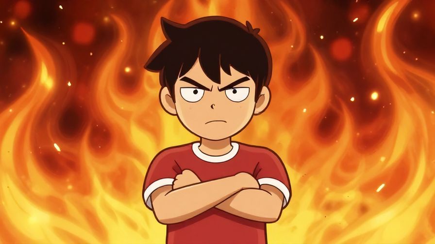 Illustration%20of%20a character with crossed arms and a stern face%2C fiery background with flames and sparks%2C cartoon style