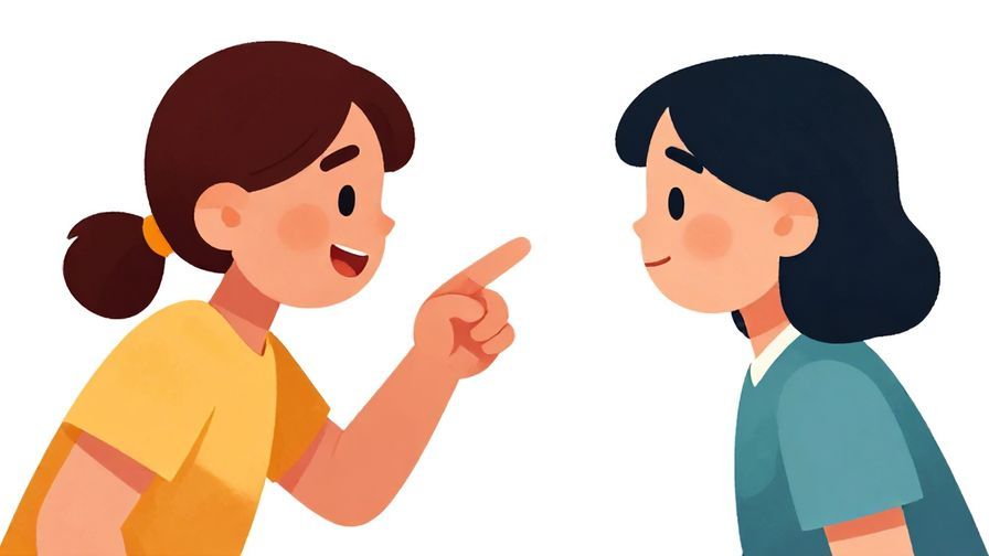 Illustration%20of%20a cheeky character flicking their finger playfully toward a friend, bright colors and dynamic movement