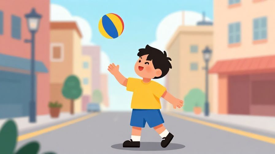 Illustration%20of%20a cheeky character tossing a ball back playfully, bright colors, urban street background