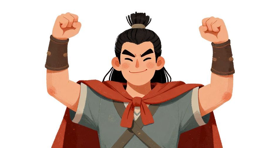 Illustration%20of%20a cheeky warrior%20celebrating%20victory%20with%20a%20smirk%2C%20casual%20and%20fun%20mood%2C%20illustrated%20style