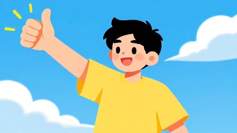 Illustration%20of%20a cheerful character giving a thumbs-up with a sunny sky background, casual style, vibrant colors