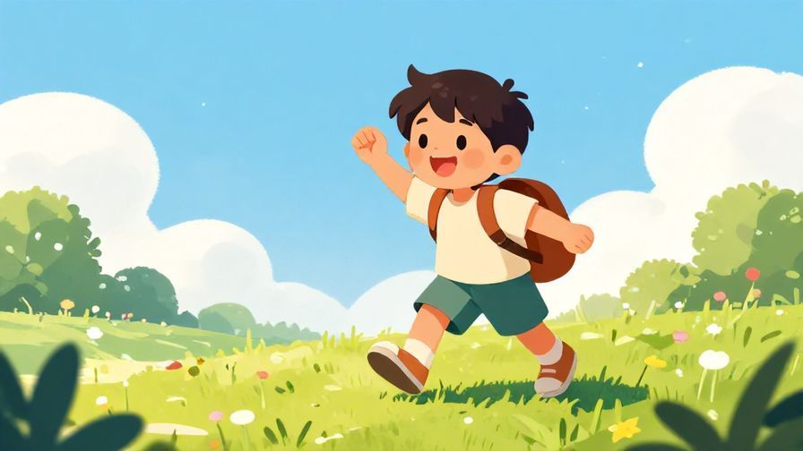 Illustration%20of%20a cheerful character taking their first step on a small adventure%2C%20bright%20daylight%2C%20vibrant%20colors%2C%20illustrated%20style