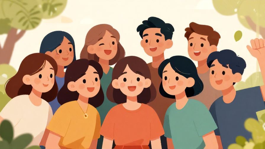 Illustration%20of%20a cheerful group agreeing to smile together before a photo, lively and friendly atmosphere