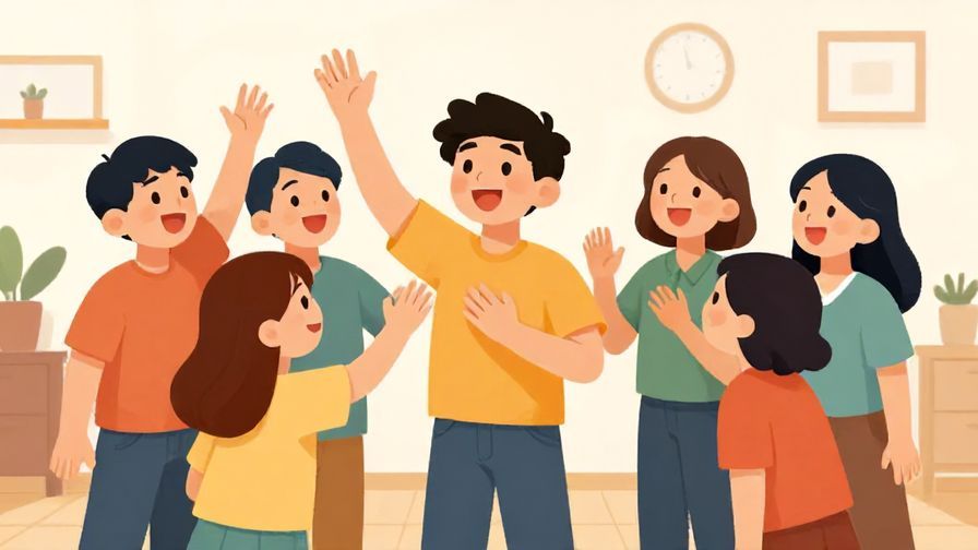 Illustration%20of%20a cheerful group encouraging the winner to decide, playful expressions, bright indoor setting, illustrated style