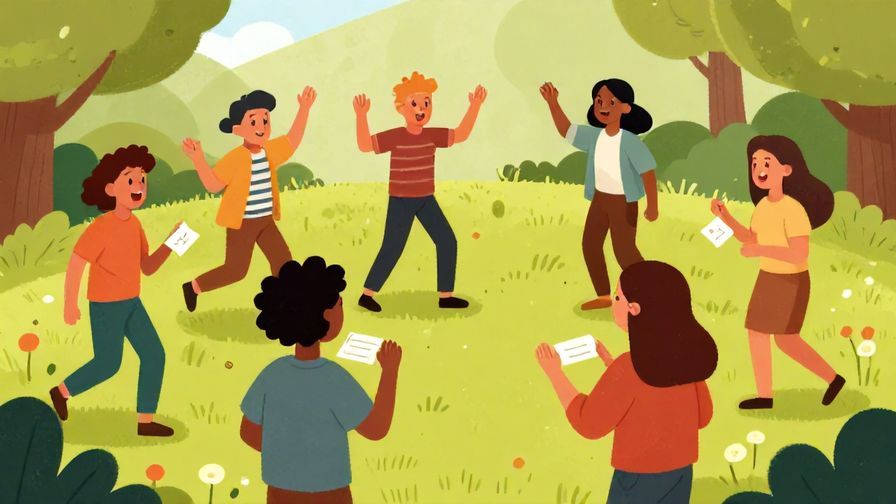 Illustration%20of%20a cheerful group of friends playing rock paper scissors outdoors, lively atmosphere, bright colors, illustrated style