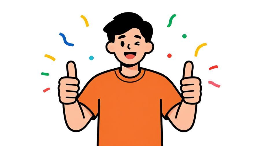 Illustration%20of%20a cheerful person giving a double thumbs-up with colorful confetti around