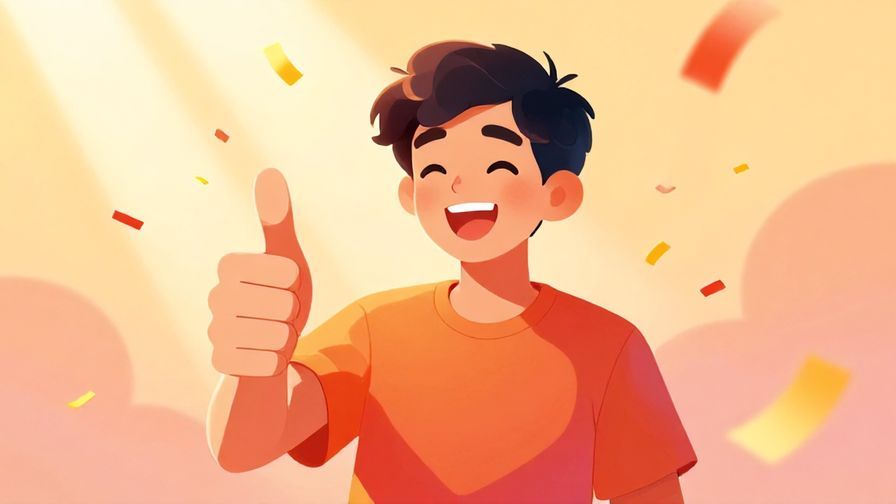 Illustration%20of%20a cheerful person giving a thumbs-up with a bright smile, surrounded by confetti and soft rays of light in a warm, vibrant setting