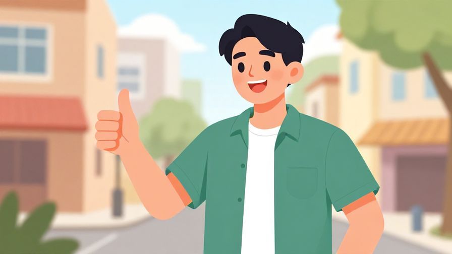 Illustration%20of%20a cheerful person giving a thumbs up, with a casual urban background