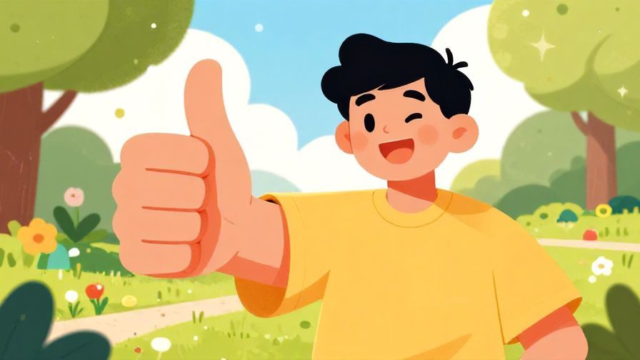 Illustration%20of%20a cheerful person giving a thumbs-up with a big smile, bright sunny park background, lively colors, illustrated style