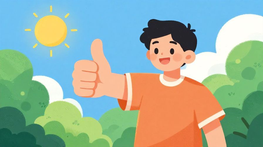Illustration%20of%20a cheerful person giving a thumbs-up with a sunny sky and green trees in the background, vibrant colors, illustrated style