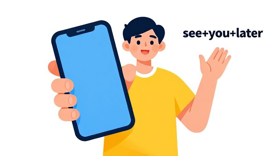 Illustration%20of%20a cheerful person holding a smartphone, signaling “see you later” with a smile, bright colors, illustrated style