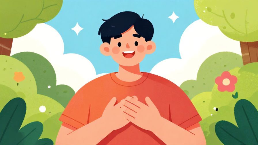 Illustration%20of%20a cheerful person holding their hand on their chest, expressing honesty in a sunny outdoor setting, vibrant colors, illustrated style