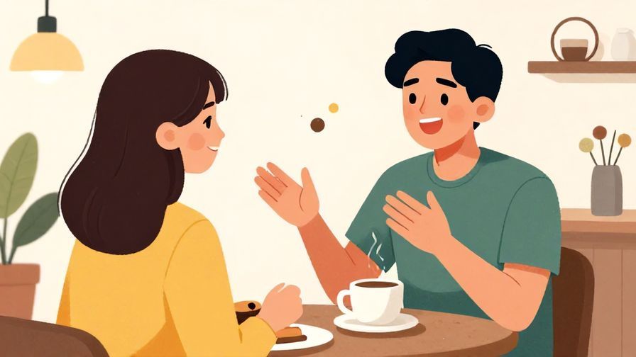 Illustration%20of%20a cheerful person introducing themselves%2C slightly informal coffee shop background%2C bright colors%2C illustrated style
