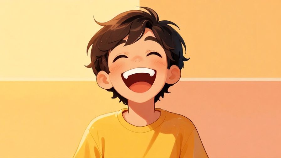 Illustration%20of%20a cheerful person laughing through ups and downs with changing backgrounds, bright and warm colors