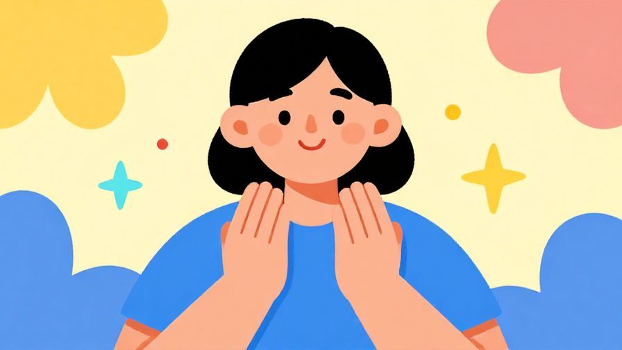 Illustration%20of%20a cheerful person making a calming gesture with their hands, bright and lively background, illustrated style