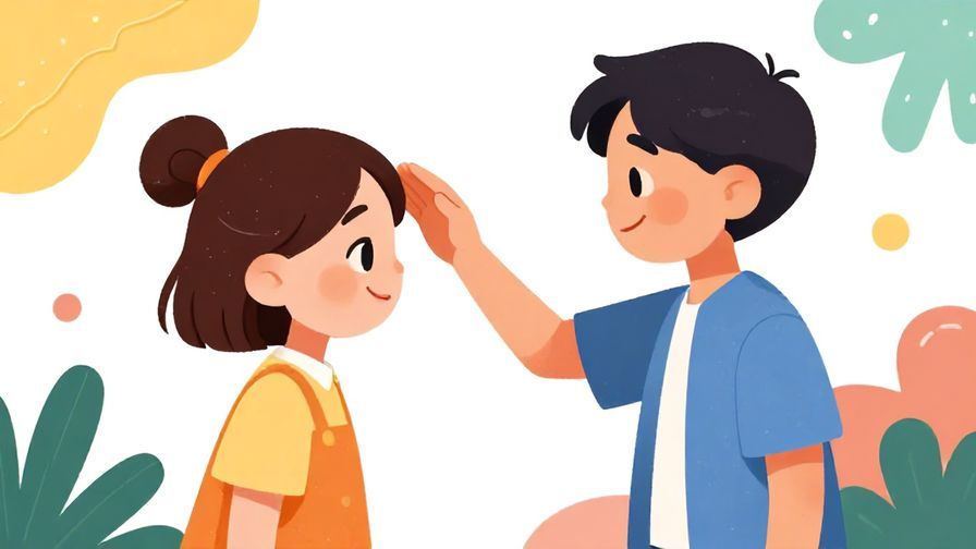 Illustration%20of%20a cheerful person patting a younger male friend on the head, surrounded by playful and bright colors