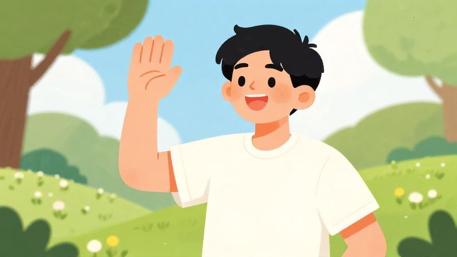 Illustration%20of%20a cheerful person waving goodbye with a casual hand gesture, bright outdoor setting, lively mood, illustrated style