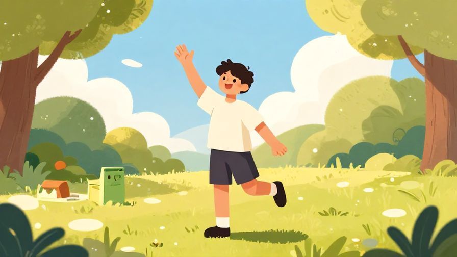 Illustration%20of%20a cheerful person waving hello in a sunny park during the afternoon, warm colors, clear blue sky, friendly atmosphere