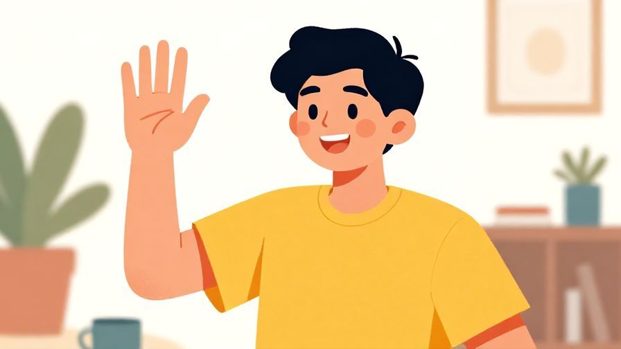 Illustration%20of%20a cheerful person waving someone forward with a playful smile, bright colors, casual setting