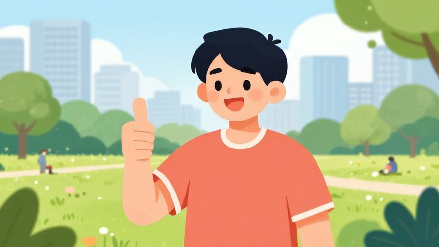 Illustration%20of%20a cheerful person with a thumbs-up, city park background