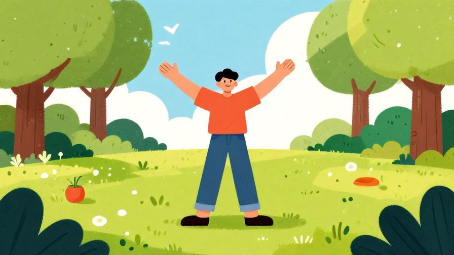 Illustration%20of%20a cheerful person with open arms standing in a sunny park, vibrant colors, illustrated style