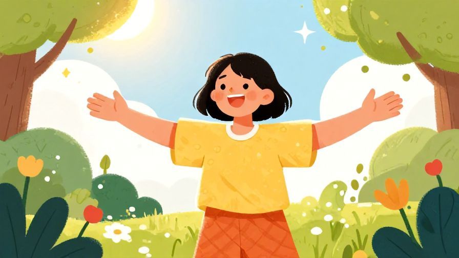 Illustration%20of%20a cheerful person with open arms in a sunny garden, expressing warmth and affection, bright colors, illustrated style