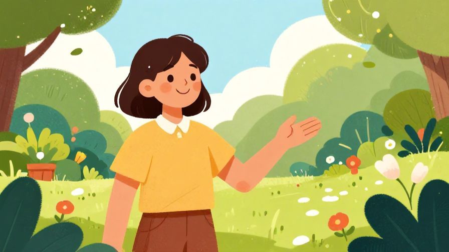 Illustration%20of%20a cheerful person%20giving%20a reassuring%20smile%20in%20a%20sunny%20garden%2C%20vibrant%20colors%2C%20illustrated%20style