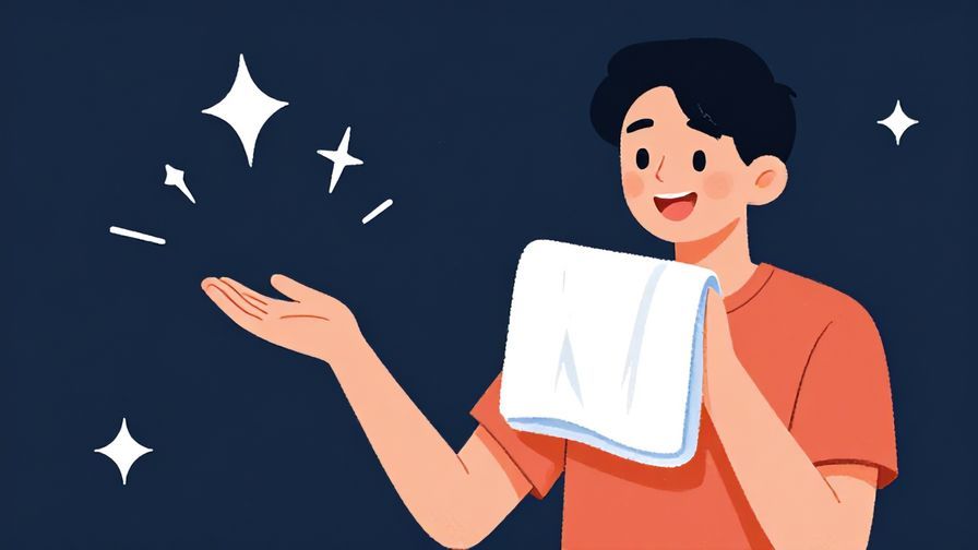 Illustration%20of%20a cheerful young person casually asking for a towel with a big smile, palm leaves and stars background, illustrated style