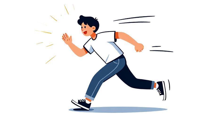 Illustration%20of%20a cheerful young person dashing forward energetically with speed lines behind, vibrant colors, illustrated style