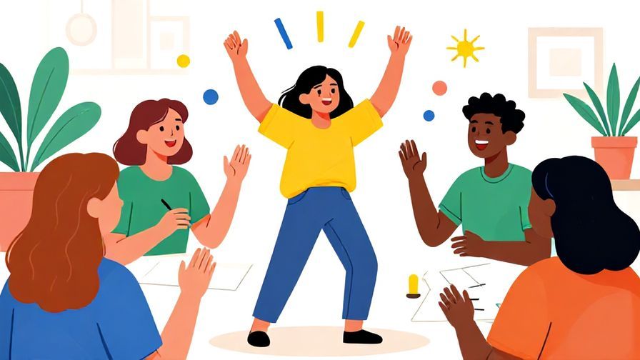 Illustration%20of%20a cheerful young person enthusiastically starting a fun project with friends, vibrant colors, illustrated style