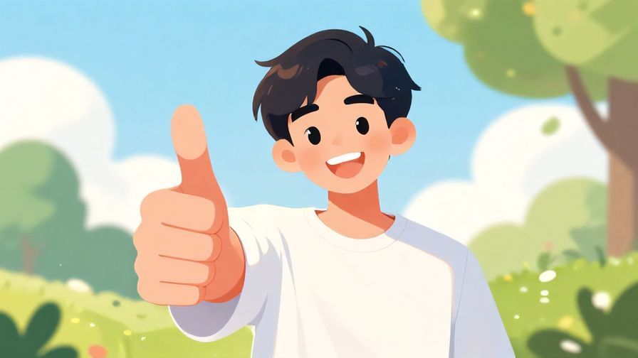 Illustration%20of%20a cheerful young person giving a thumbs up with a playful grin, bright outdoor setting