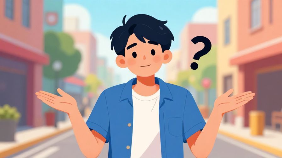 Illustration%20of%20a cheerful young person shrugging with a small smile and a faint question mark floating nearby, colorful street background