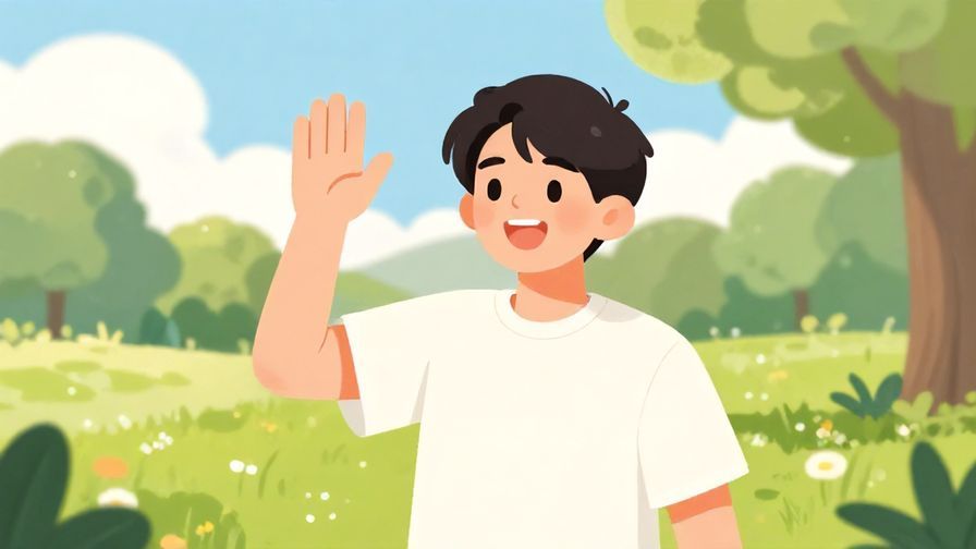 Illustration%20of%20a cheerful young person waving goodbye energetically%2C%20bright%20daylight%20park%20background%2C%20illustrated%20style