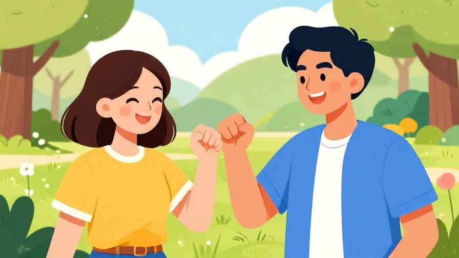 Illustration%20of%20a cheerful young person with a mischievous grin, making a playful fist bump, bright colors and a lively park setting