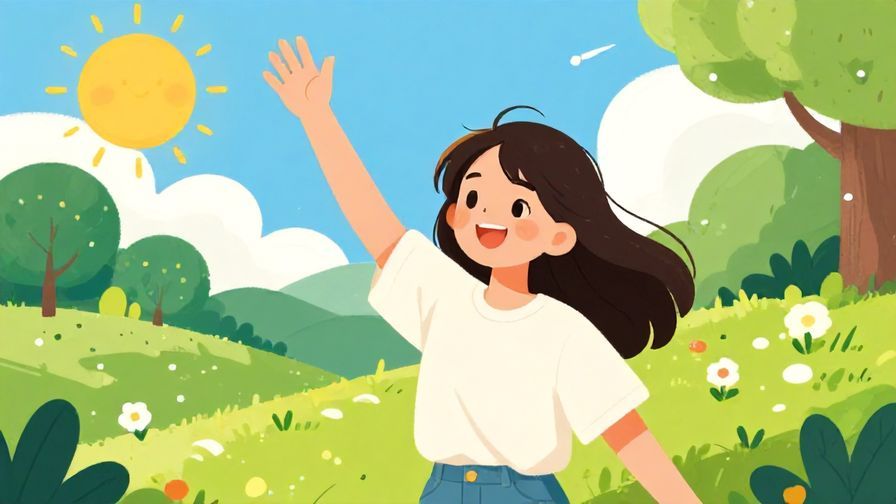Illustration%20of%20a cheerful young woman waving energetically with a sunny park background%2C%20vibrant%20colors%2C%20illustrated%20style
