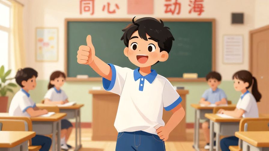 Illustration%20of%20a cheerful youth giving an enthusiastic thumbs-up in a bright classroom, vibrant colors, illustrated style
