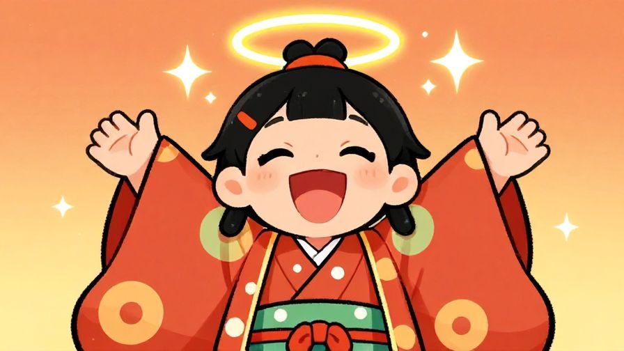 Illustration%20of%20a cheerful%20character%20wearing%20a%20traditional%20shrine%20attire%20with%20a%20halo%20and%20sparkles%2C%20vibrant%20colors%2C%20illustrated%20style