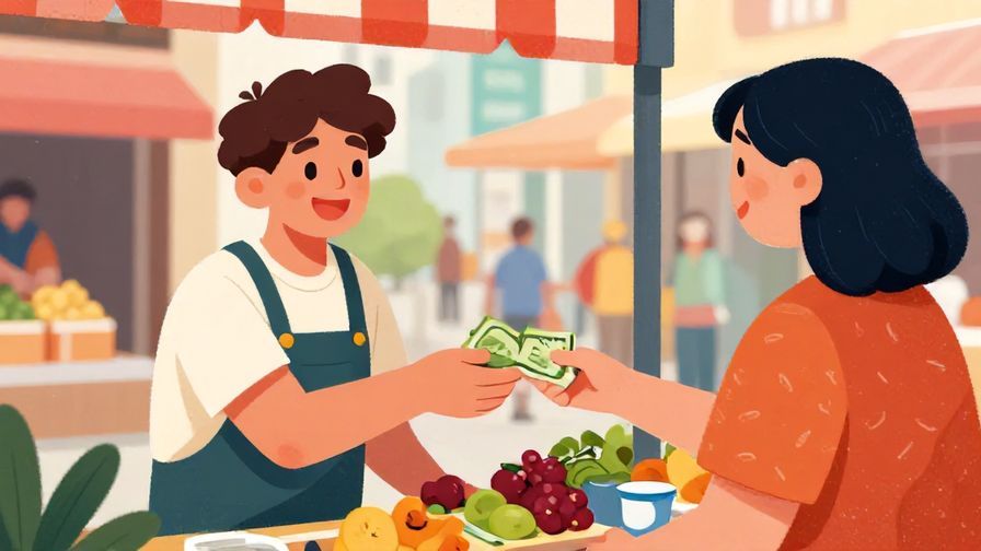 Illustration%20of%20a cheerful%20person%20handing%20cash%20to%20a%20shopkeeper%20with%20a%20friendly%20expression%20in%20a%20street%20market%20scene%2C%20vibrant%20colors%2C%20illustrated%20style