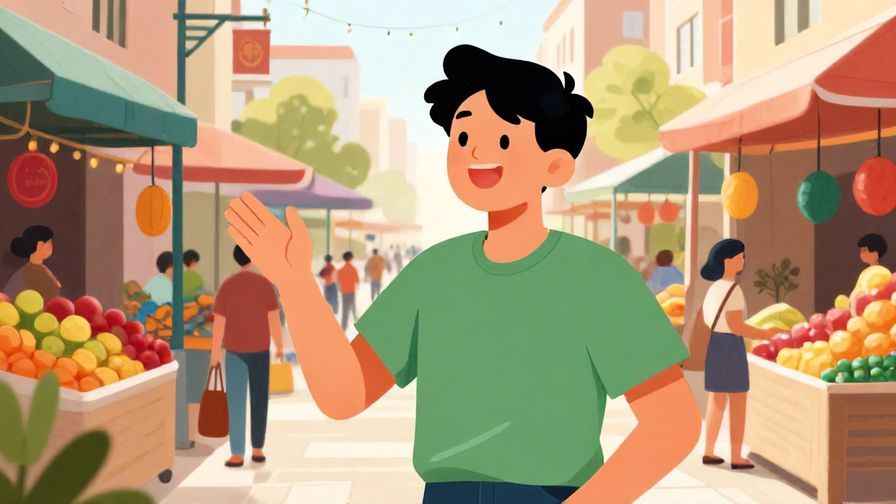 Illustration%20of%20a cheerful%20person%20speaking%20in%20a%20busy%20street%20marketplace%20with%20a%20friendly%20smile%2C%20vibrant%20colors%2C%20illustrated%20style