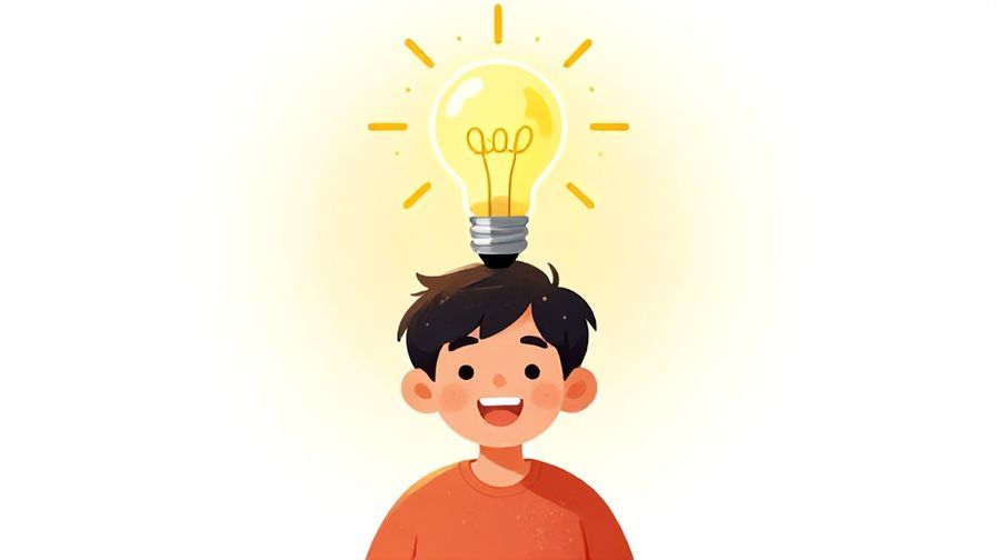Illustration%20of%20a cheerful%20person%20with%20a%20growing%20lightbulb%20above%20their%20head%2C%20warm%20sunny%20background%2C%20illustrated%20style