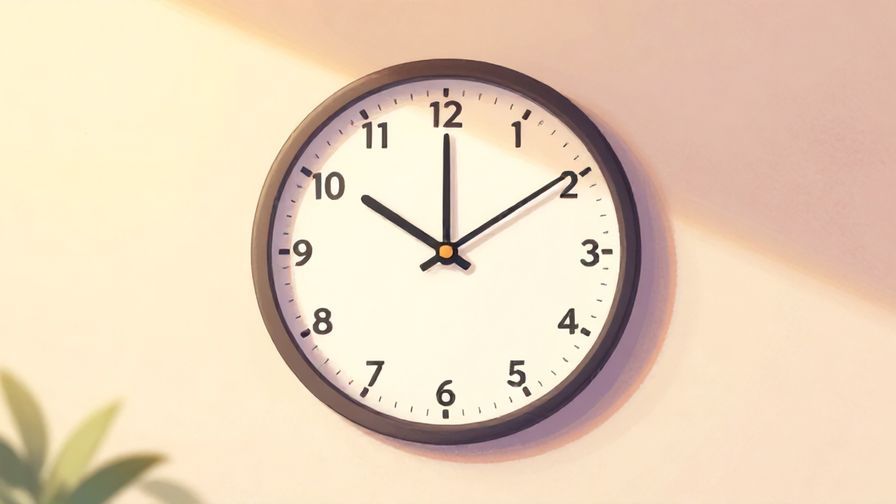 Illustration%20of%20a clock on a wall showing the present time, with soft ambient indoor lighting, warm pastel colors, illustrated style