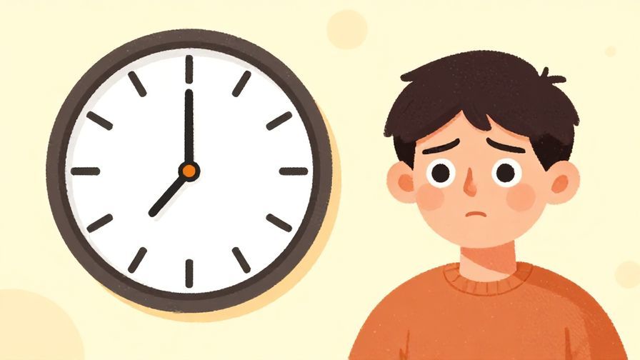 Illustration%20of%20a clock ticking down with a person looking determined, warm colors, illustrated style