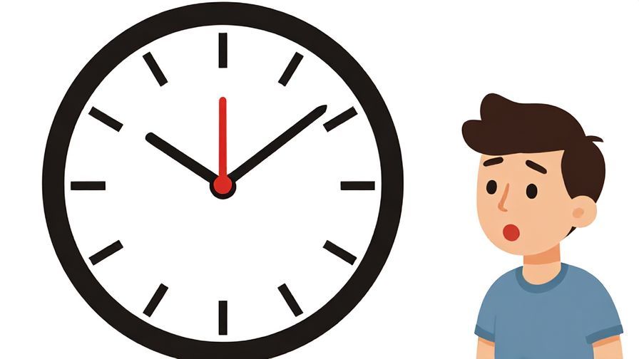 Illustration%20of%20a clock%20with%20hands%20slightly%20off%2C%20and%20a%20person%20looking%20surprised%2C%20illustrated%20style