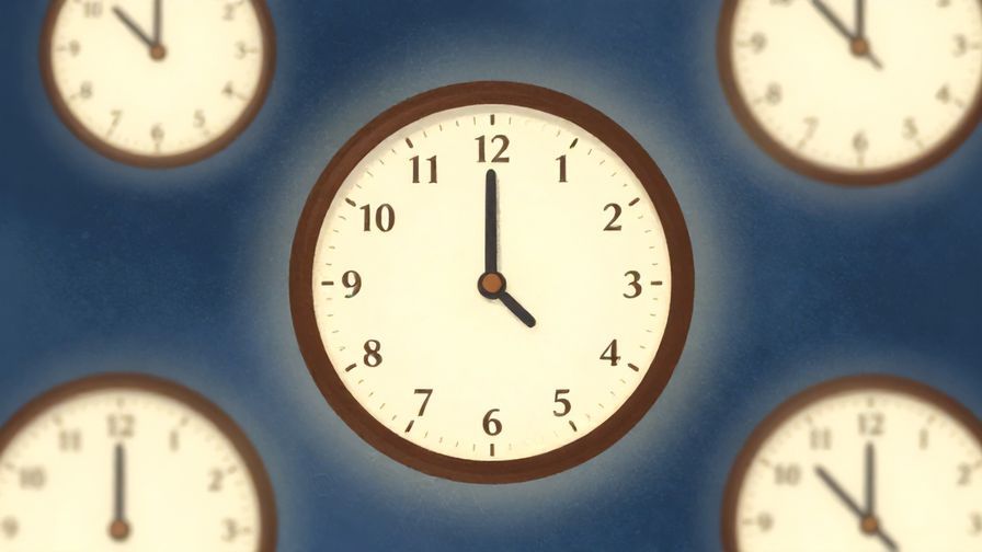 Illustration%20of%20a clock%20with%20repeating%20time%20loops%20and%20soft%20glowing%20effects%2C%20illustrated%20style