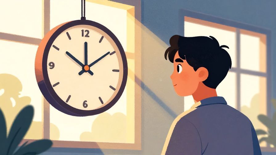 Illustration%20of%20a clock%20with%20sunlight%20beaming%20through%20windows%2C%20a%20person%20looking%20determined%20towards%20the%20day%20ahead%2C%20vibrant%20colors%2C%20illustrated%20style