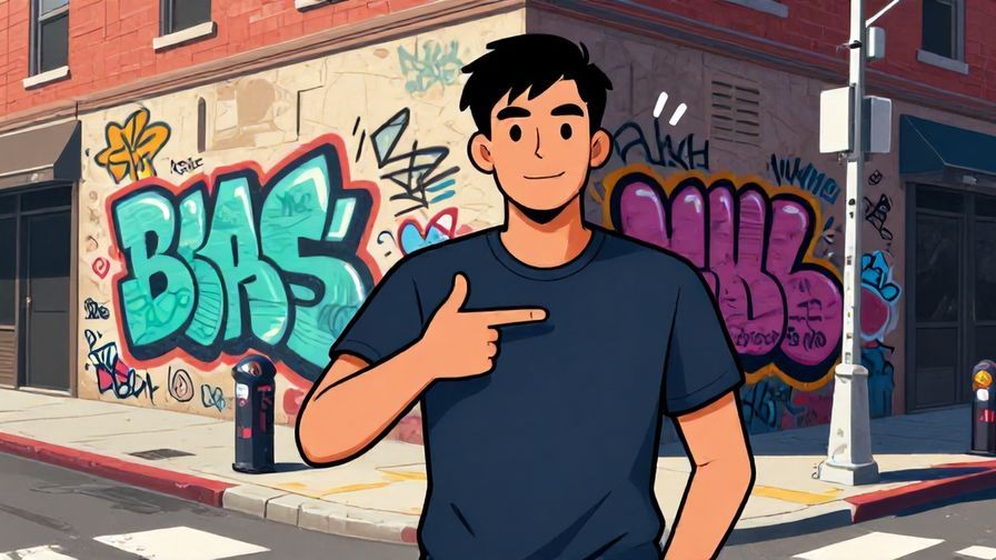 Illustration%20of%20a cocky young man pointing at himself confidently, urban street corner with graffiti, energetic vibe, illustrated style