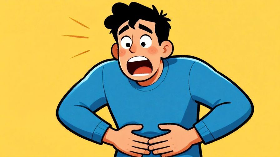 Illustration%20of%20a comedic character clutching their stomach dramatically, exaggerated expression, vibrant colors, fun and lighthearted atmosphere, illustrated style