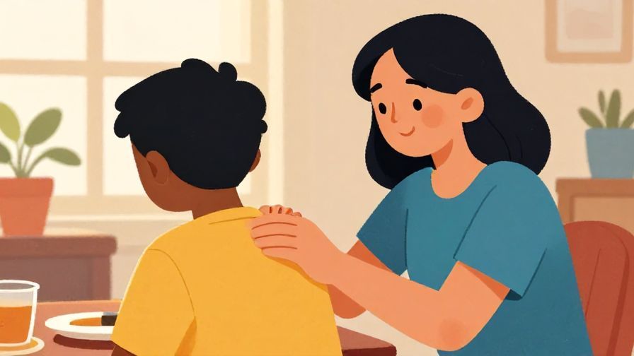 Illustration%20of%20a comforting friend gently patting another on the back with a calm, reassuring smile in a cozy room with soft lighting%2C%20vibrant%20colors%2C%20illustrated%20style